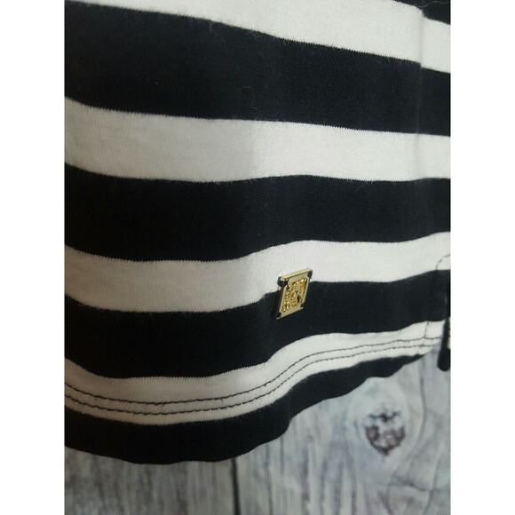 Anne Klein Blouse Women's Size S Black & White Horizontal Stripe Preppy Classic - Picture 3 of 6